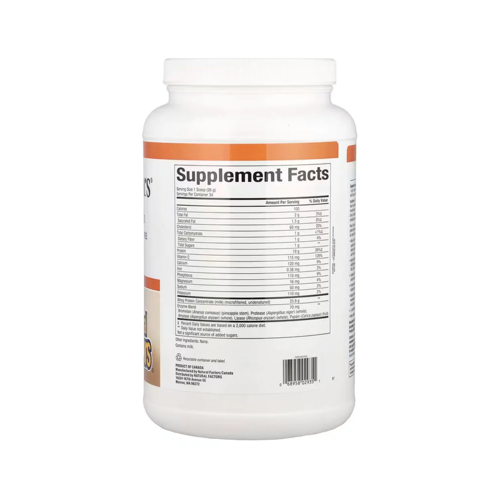 Natural Factors Whey Factors Proteína de Suero de Leche Sin sabor 907 g (2 lb)