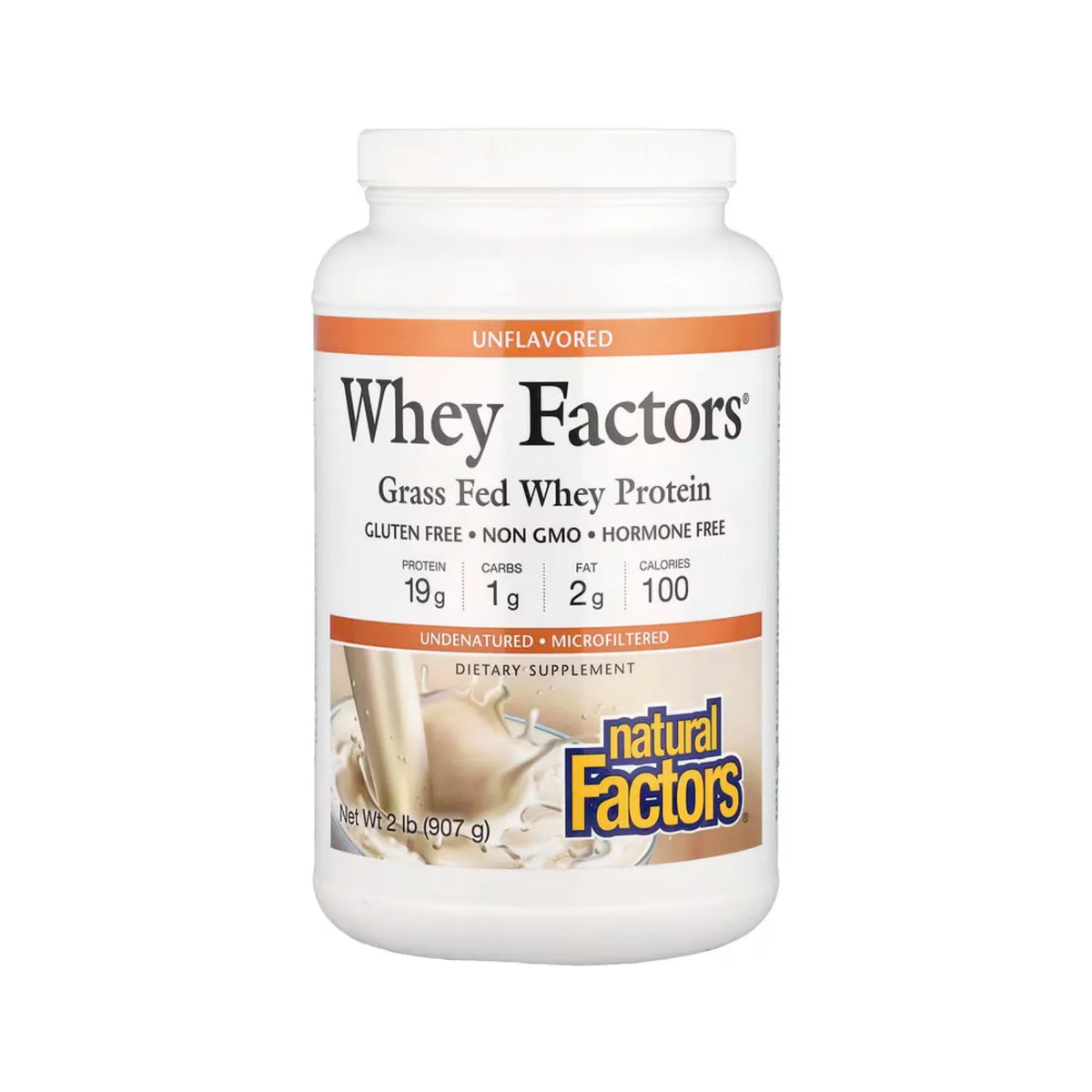 Natural Factors Whey Factors Proteína de Suero de Leche Sin sabor 907 g (2 lb)