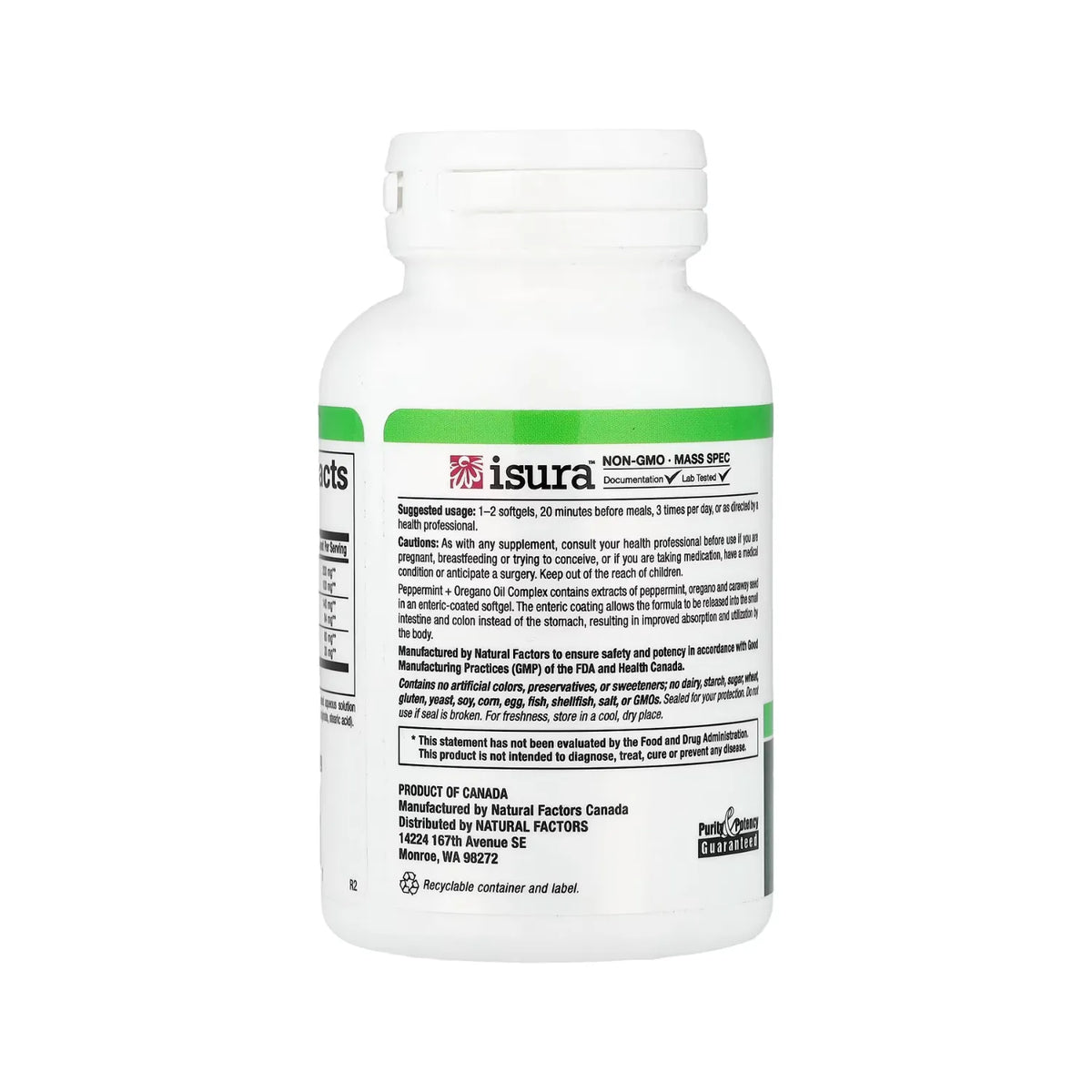 Natural Factors  Complejo de Aceite de Orégano y Menta 60 Cápsulas Blandas