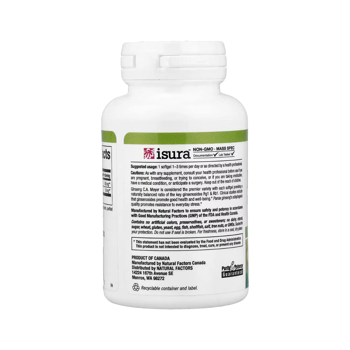 Natural Factors HerbalFactors Panax Ginseng 60 Cápsulas Blandas (100 mg por cápsula blanda)