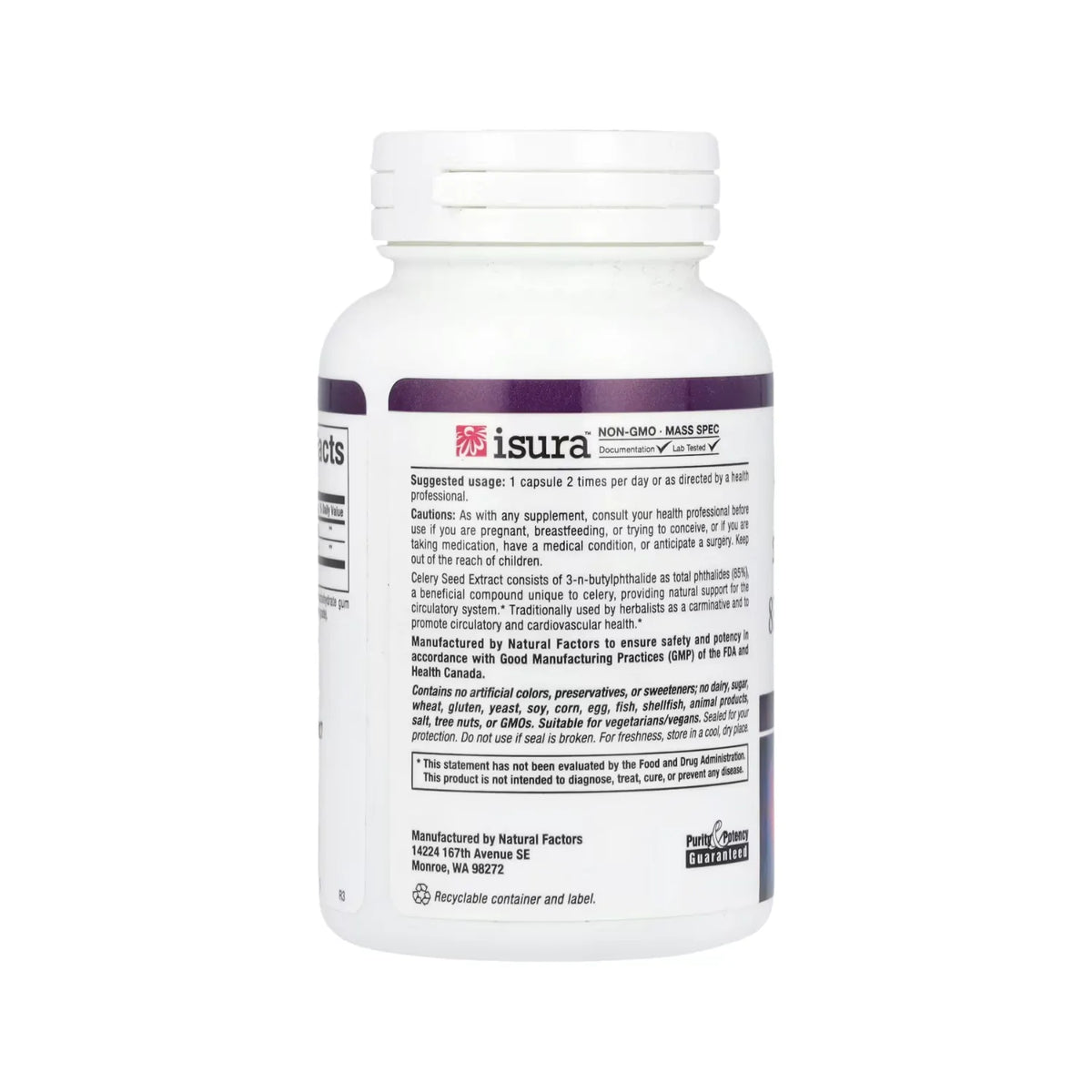 Natural Factors Celery Seed Semilla de Apio Extracto estandarizado Con 120 Cápsulas Vegetales