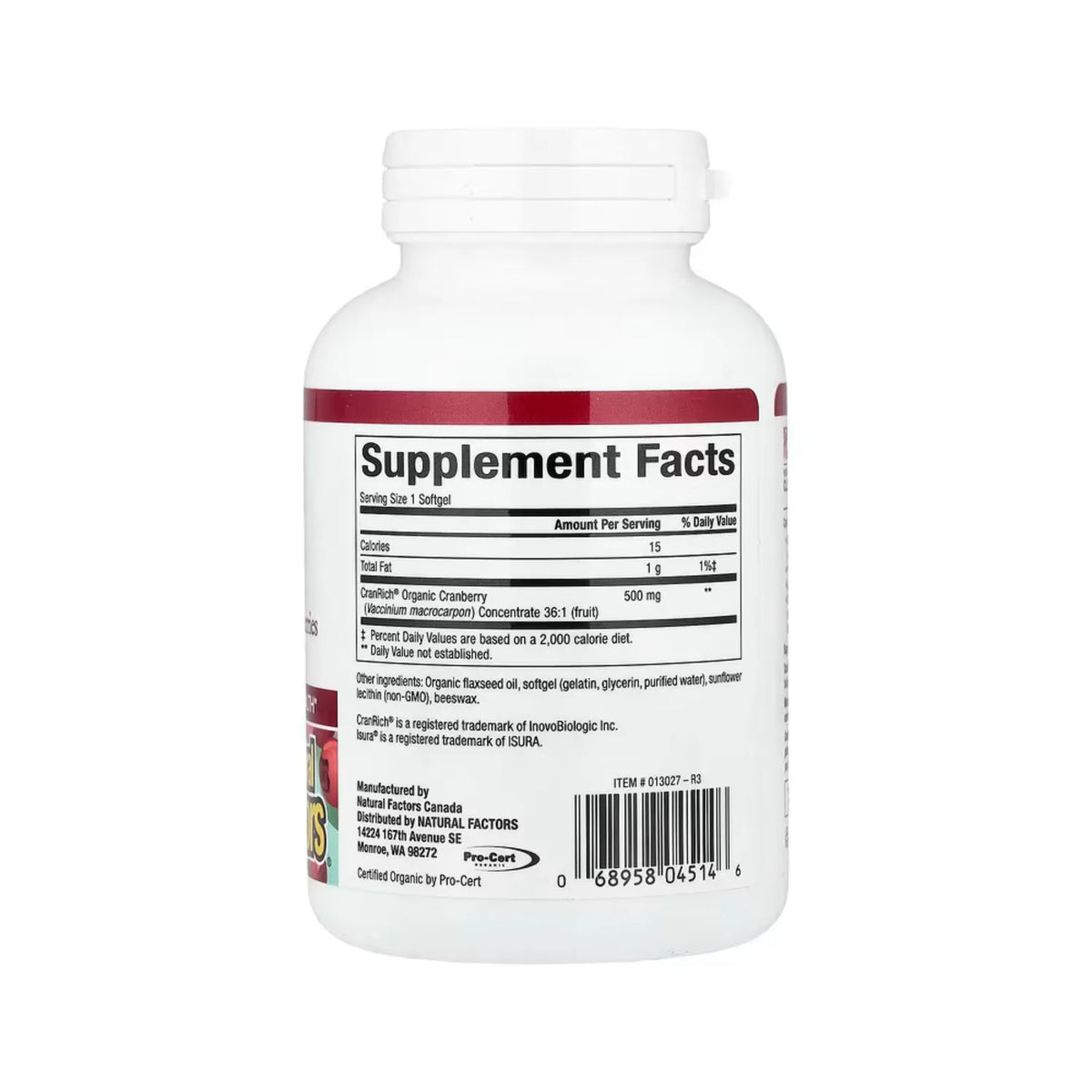 Natural Factors CranRich Superconcentración 500 mg Con 90 Cápsulas Blandas