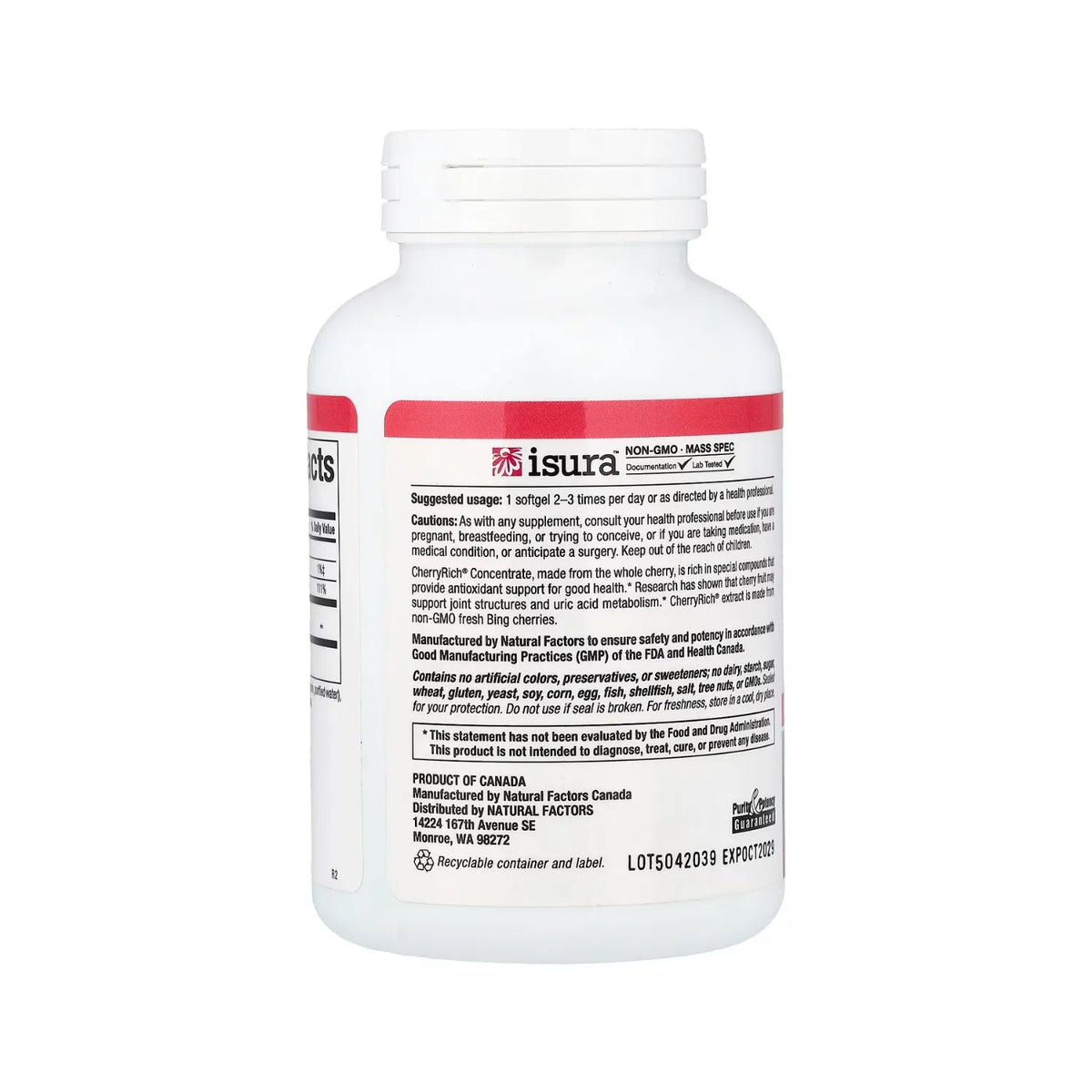 Natural Factors CherryRich Concentrado de Cereza de Superconcentración 500 mg Con 90 Cápsulas Blandas