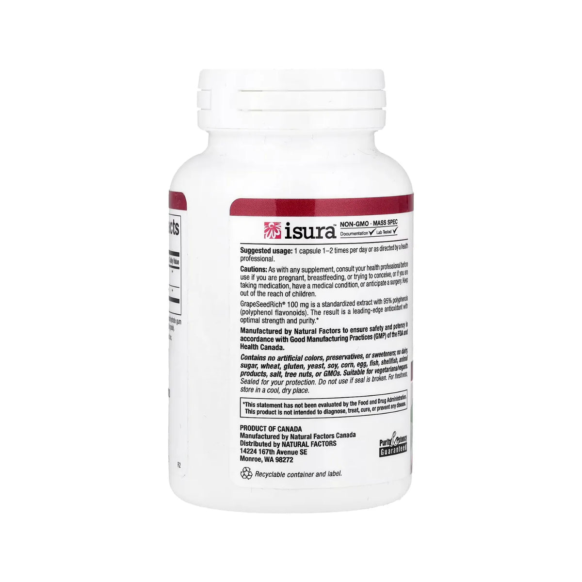 Natural Factors ResveratrolRich Concentrado de Resveratrol Superconcentración 250 mg 60 Cápsulas Vegetales
