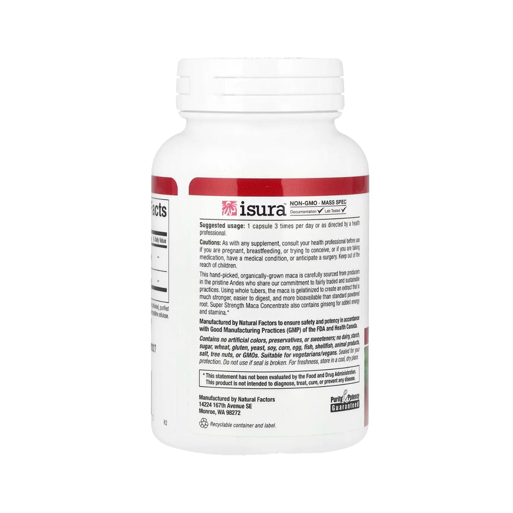 Natural Factors MacaRich Super Concentrado de Maca con Ginseng Coreano 500 mg 90 Cápsulas Vegetales