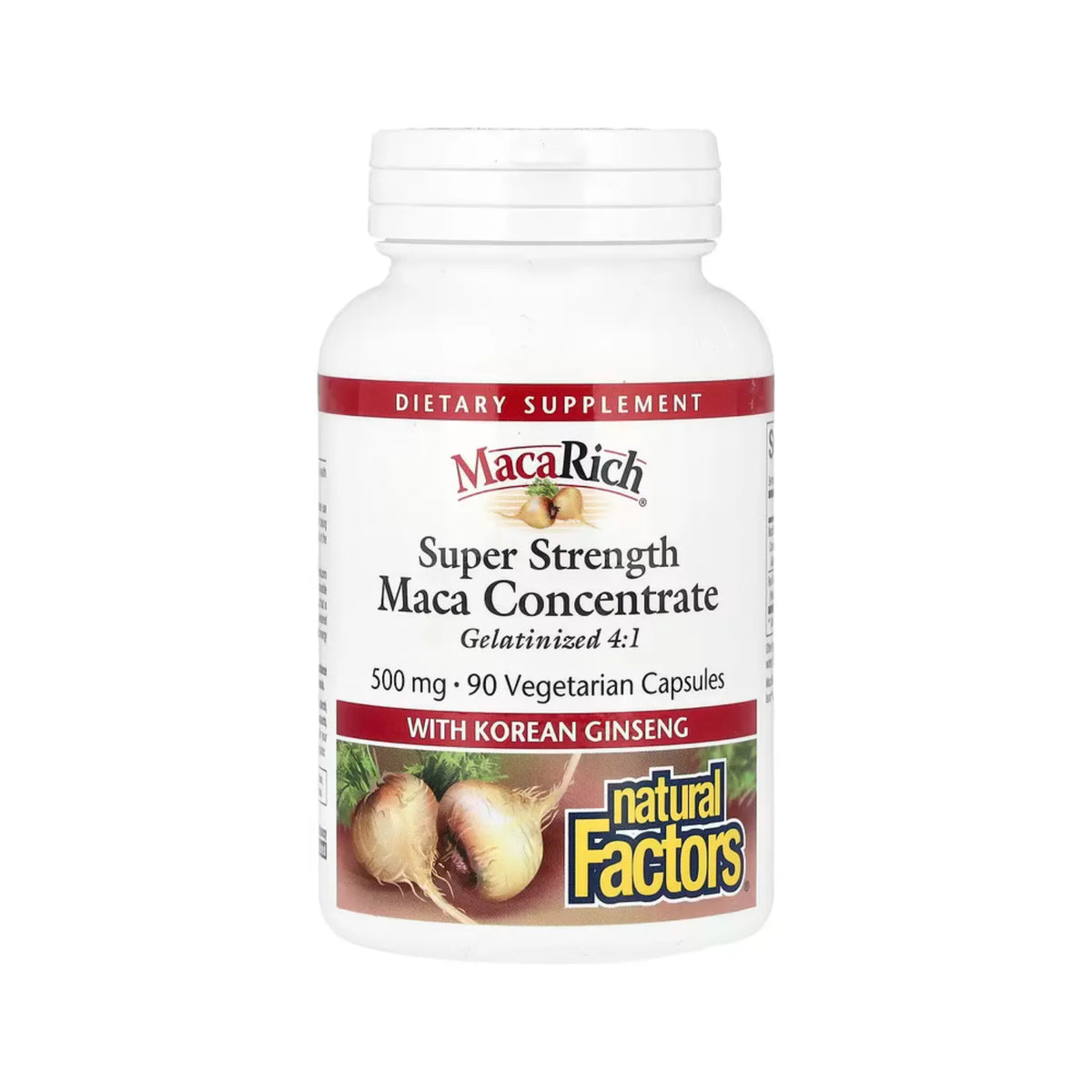 Natural Factors MacaRich Super Concentrado de Maca con Ginseng Coreano 500 mg 90 Cápsulas Vegetales