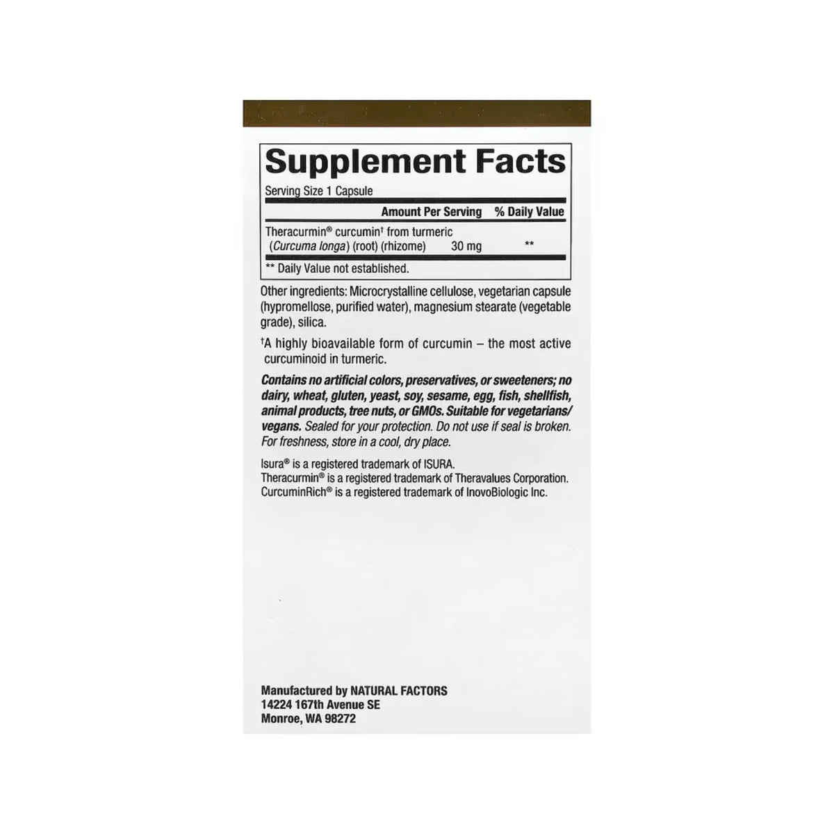 Natural Factors CurcuminRich Theracurmin 120 Cápsulas Vegetales (30 mg por cápsula)
