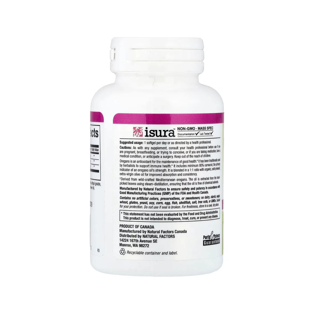 Natural Factors Aceite de Orégano 60 Cápsulas Blandas 180 mg