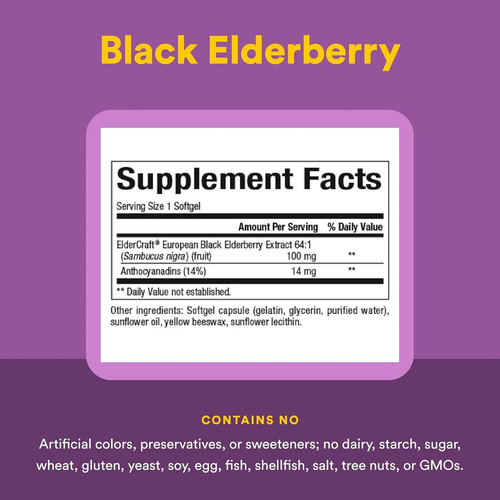Natural Factors Black Elderberry Extracto de Saúco Negro 100 mg 60 Capsulas Blandas