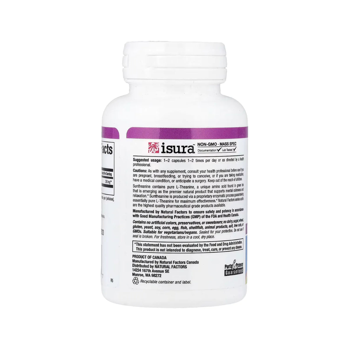 Natural Factors Stress-Relax Suntheanine L-Theanine 125 mg 60 Cápsulas Vegetales
