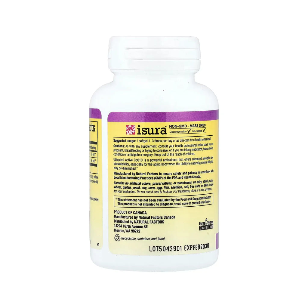 Natural Factors Ubiquinol Active CoQ10 100 mg 30 Cápsulas Blandas