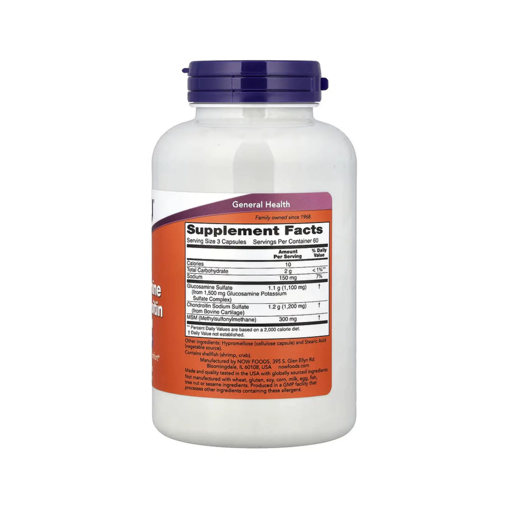 NOW FOODS, GLUCOSAMINA Y CONDROITINA CON MSM, 180 CAPS SFN
