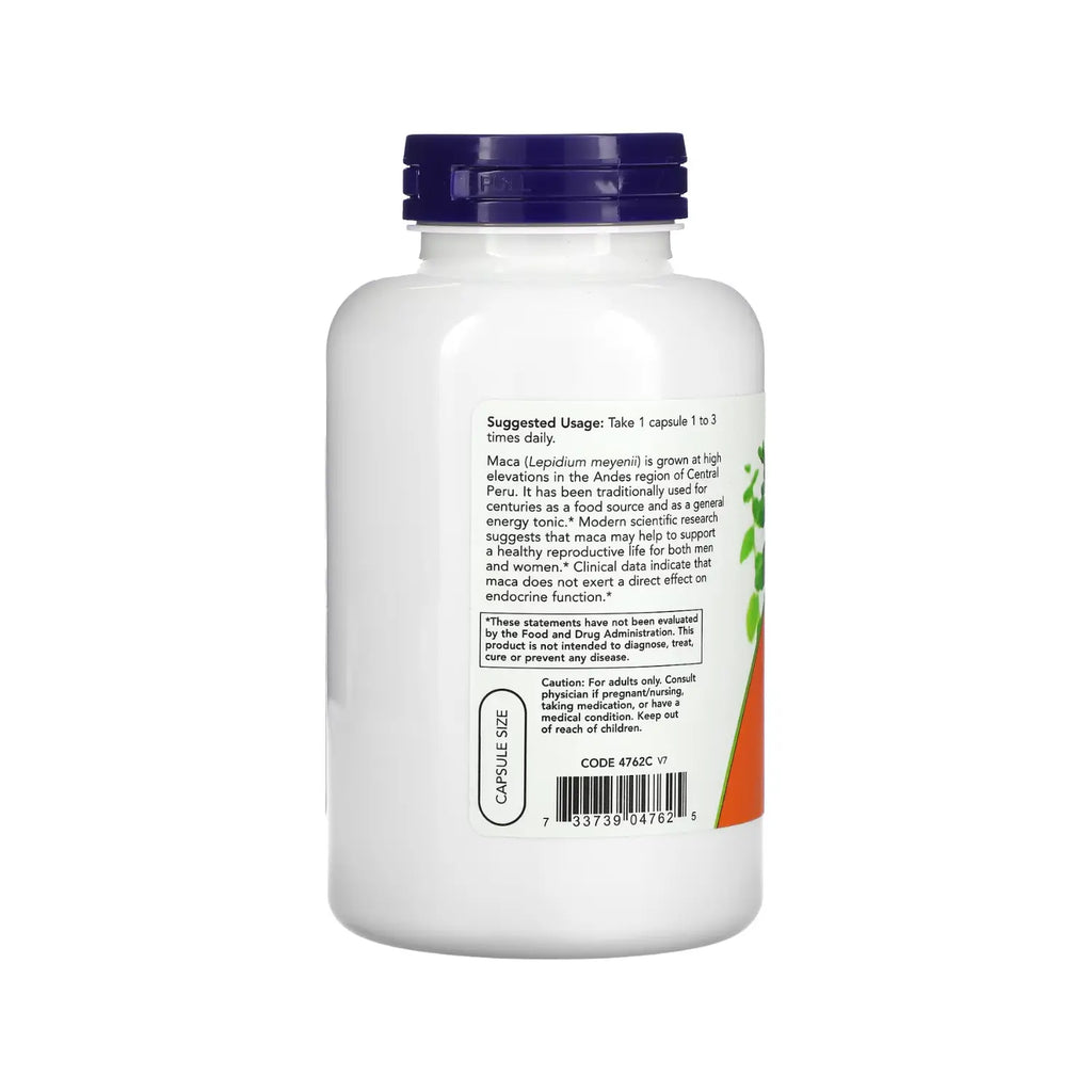 NOW FOODS, MACA, 500 MG, 250 CÁPSULAS VEGETALES SFN