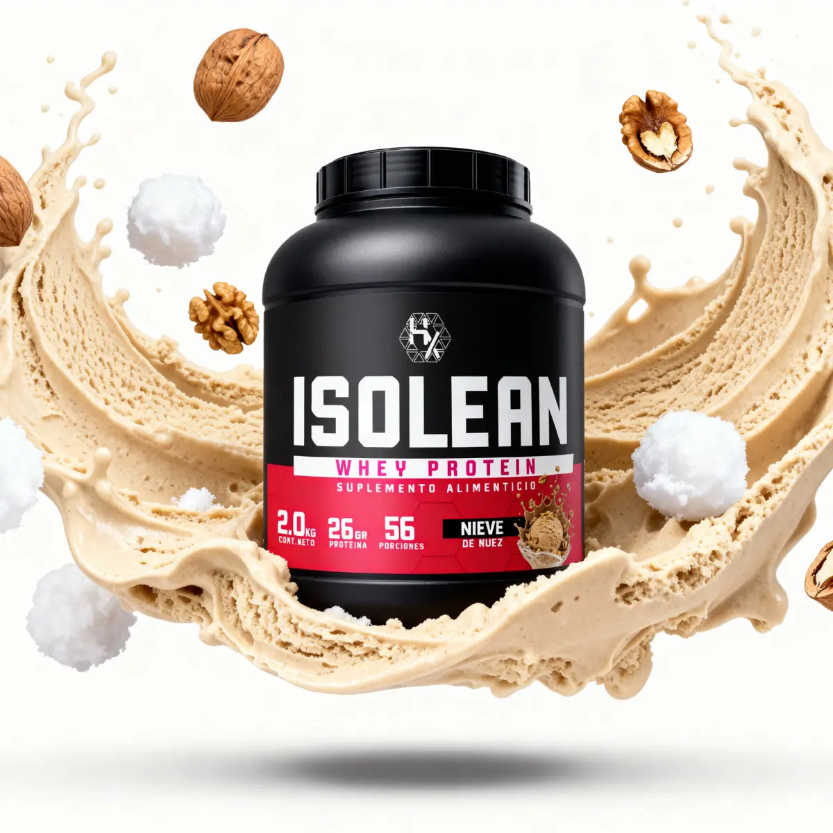 Holix Lab ISOLEAN Whey Protein, 26 g Proteína por Porción, 2 kg, 56 Porciones Sabor Nieve de Nuez.