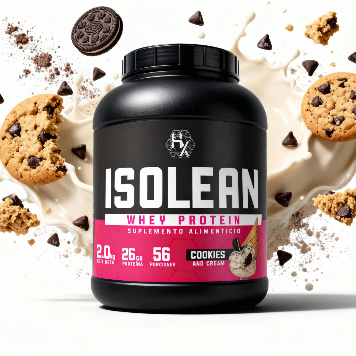 Holix Lab ISOLEAN Whey Protein, 26 g Proteína por Porción, 2 kg, 56 Porciones Sabor Cookies and Cream.