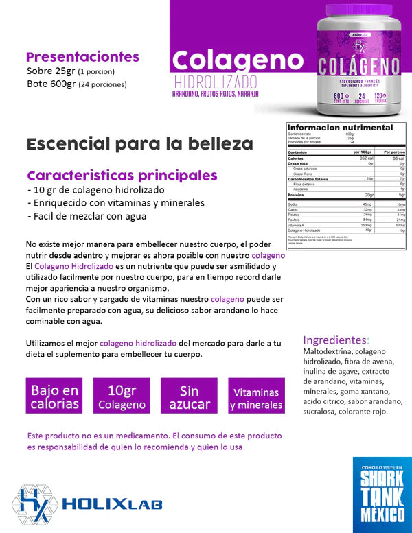 HOLIX LAB COLAGENO HIDROLIZADO FRANCES 600G SFN ARANDANO