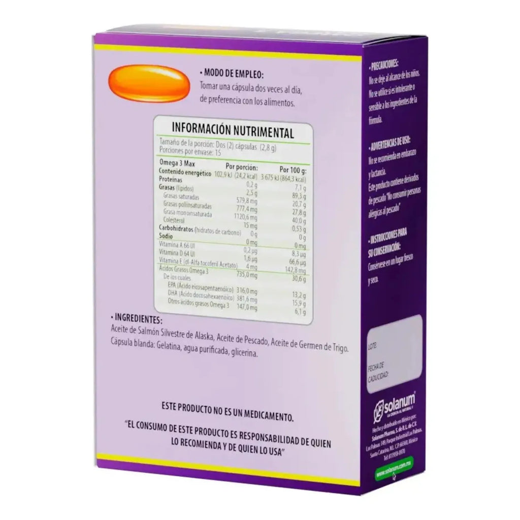 SOLANUM OMEGA 3 SALMÓN DE ALASKA + VITAM A, D, E, 30CAPS SFN