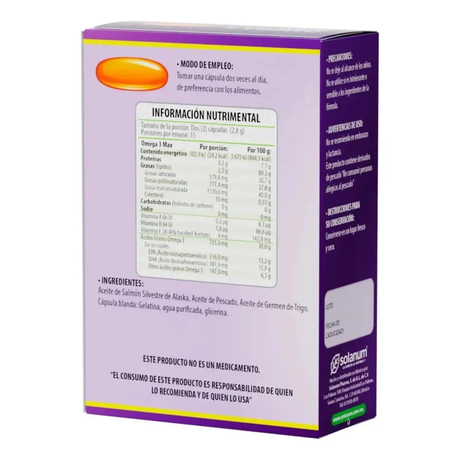 SOLANUM OMEGA 3 SALMÓN DE ALASKA + VITAM A, D, E, 30CAPS SFN