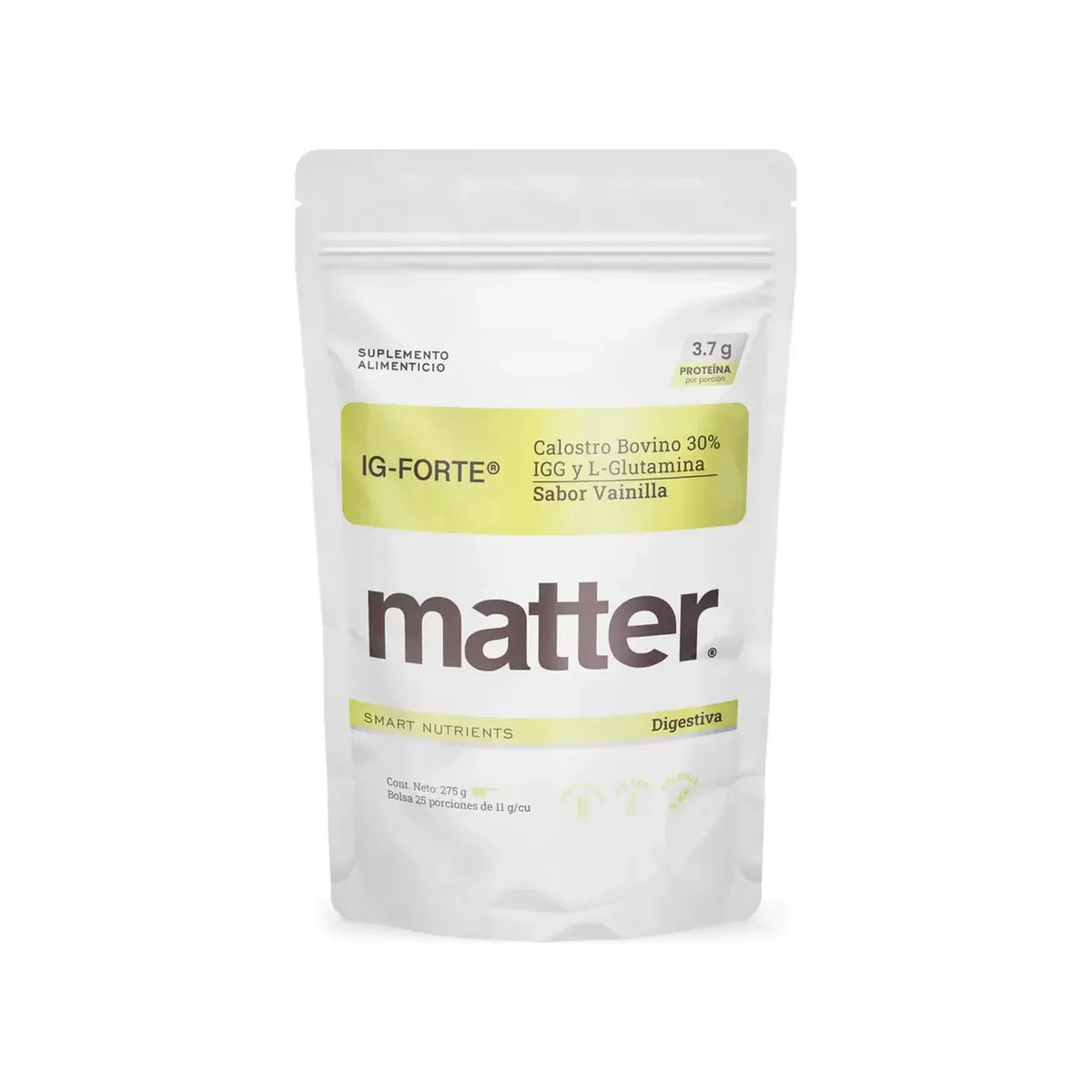 Matter IG-Forte | Calostro Bovino y L-Glutamina | 275 g | Bienestar Digestivo e Inmunológico | Suplemento Alimenticio