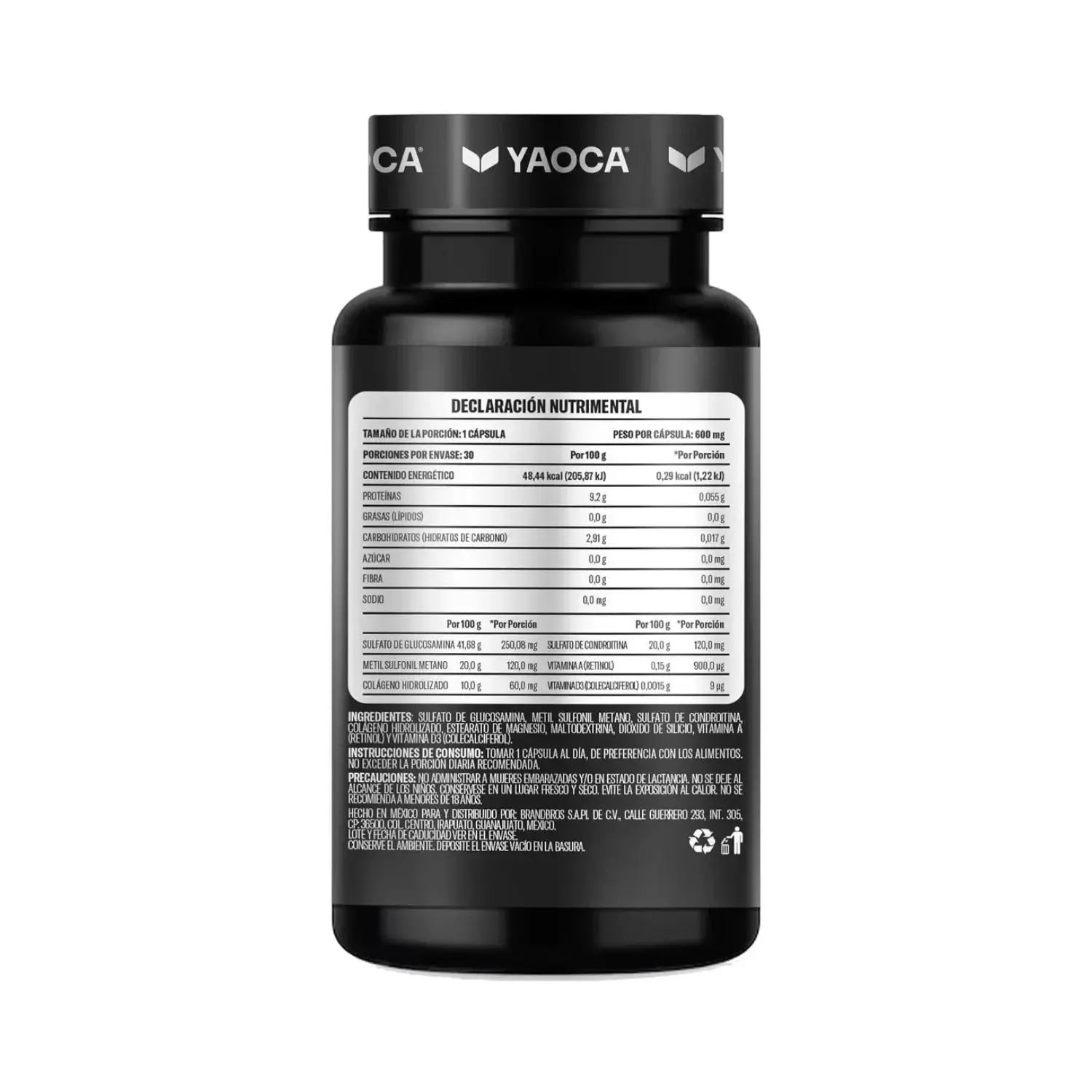 Yaoca Glucosamina + Condroitina + MSM Con Vitaminas Y Colágeno 30 Cápsulas