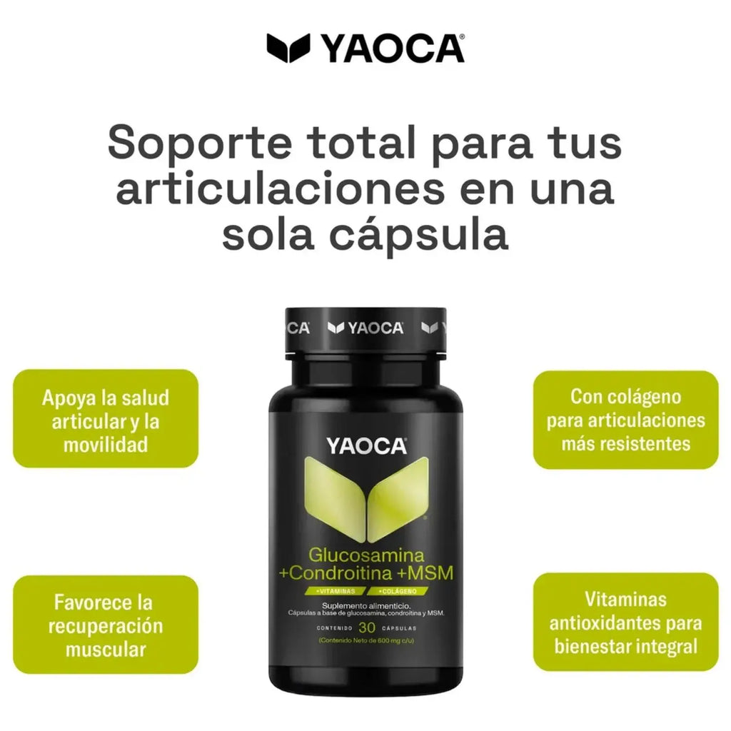Yaoca Glucosamina + Condroitina + MSM Con Vitaminas Y Colágeno 30 Cápsulas