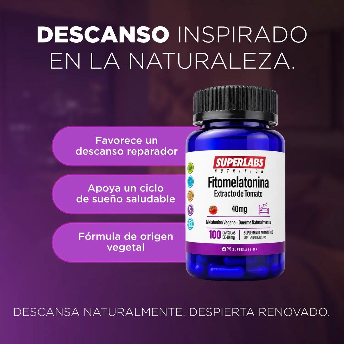 Melatonina Vegetal 40 mg | Melatonina Vegana | Apoya el descanso y ciclo del sueño | 100 cápsulas