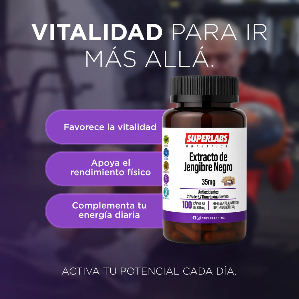 Jengibre Negro 35 mg Superlabs Nutrition | Energía y rendimiento físico | Apoya la circulación | 100 cápsulas