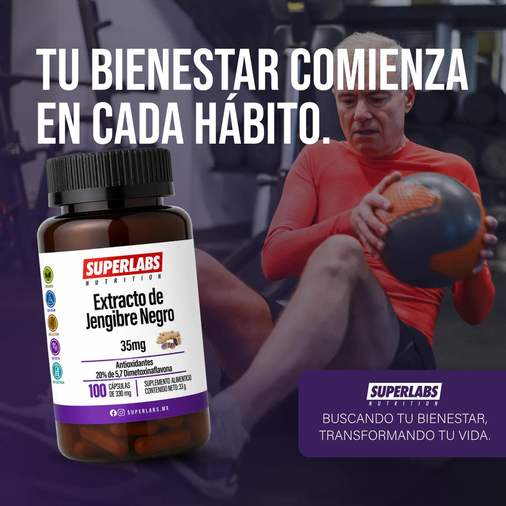 Jengibre Negro 35 mg Superlabs Nutrition | Energía y rendimiento físico | Apoya la circulación | 100 cápsulas