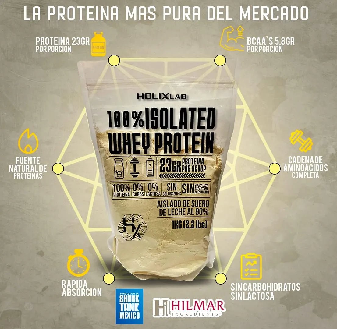 Holixlab Proteína Pura Isolated Whey Protein 90% Aislado de Suero de Leche 1Kg