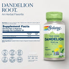 Solaray True Herbs Diente de León 520 mg / 100 Cápsulas Vegetales | Apoyo al bienestar digestivo y hepático | Raíz de diente de león de origen vegetal | 520 mg por cápsula | Suplemento alimenticio
