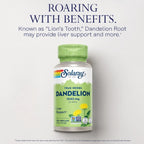 Solaray True Herbs Diente de León 520 mg / 100 Cápsulas Vegetales | Apoyo al bienestar digestivo y hepático | Raíz de diente de león de origen vegetal | 520 mg por cápsula | Suplemento alimenticio
