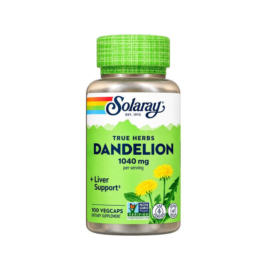 Solaray True Herbs Diente de León 520 mg / 100 Cápsulas Vegetales | Apoyo al bienestar digestivo y hepático | Raíz de diente de león de origen vegetal | 520 mg por cápsula | Suplemento alimenticio