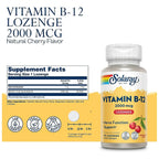 Solaray Vitamina B12 2,000 mcg Sabor Cereza Natural 90 Pastillas Sublinguales | 2,000 mcg de Vitamina B12 por Porción | Apoyo al Sistema Nervioso y Metabolismo Energético | Suplemento alimenticio