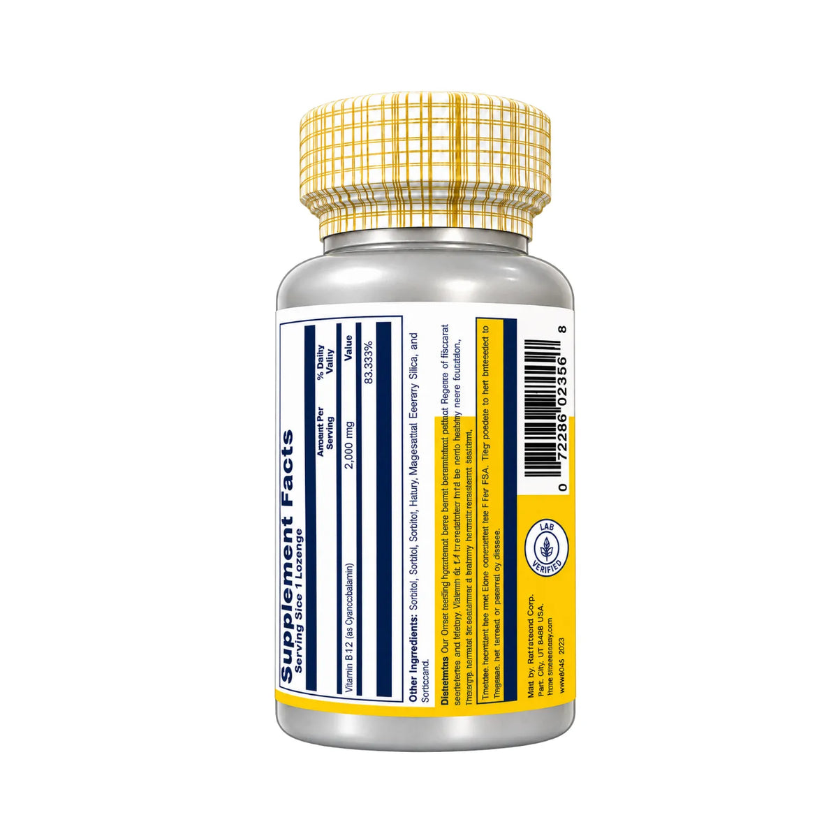 Solaray Vitamina B12 2,000 mcg Sabor Cereza Natural 90 Pastillas Sublinguales | 2,000 mcg de Vitamina B12 por Porción | Apoyo al Sistema Nervioso y Metabolismo Energético | Suplemento alimenticio