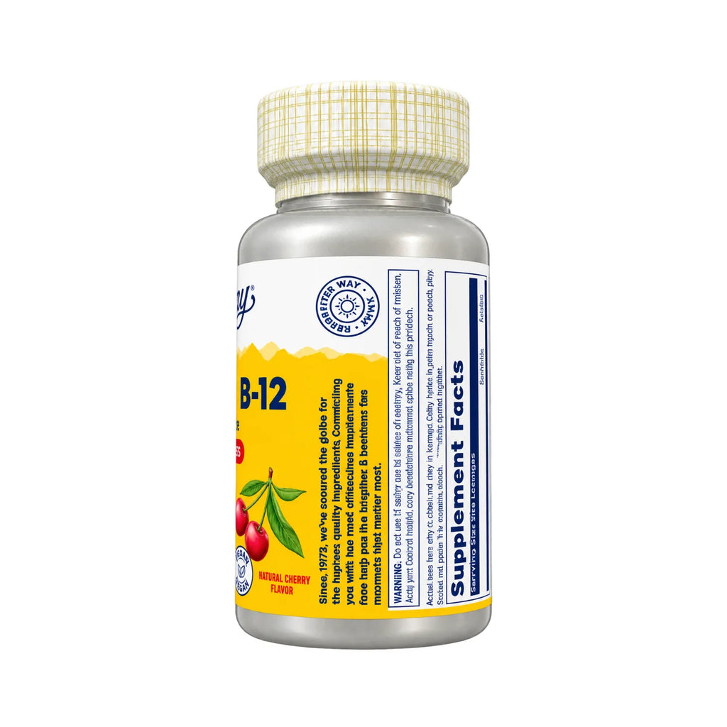 Solaray Vitamina B12 2,000 mcg Sabor Cereza Natural 90 Pastillas Sublinguales | 2,000 mcg de Vitamina B12 por Porción | Apoyo al Sistema Nervioso y Metabolismo Energético | Suplemento alimenticio