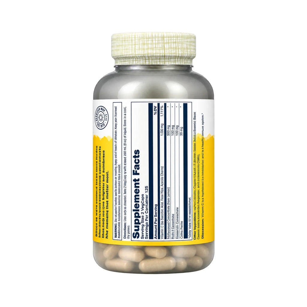 Solaray Super Bio Vitamina C 1000 mg / 250 Cápsulas Vegetales | Apoyo al sistema inmunitario y protección antioxidante | Liberación prolongada en dos etapas | Con escaramujo, acerola y bioflavonoides | Fórmula vegana | Suplemento alimenticio