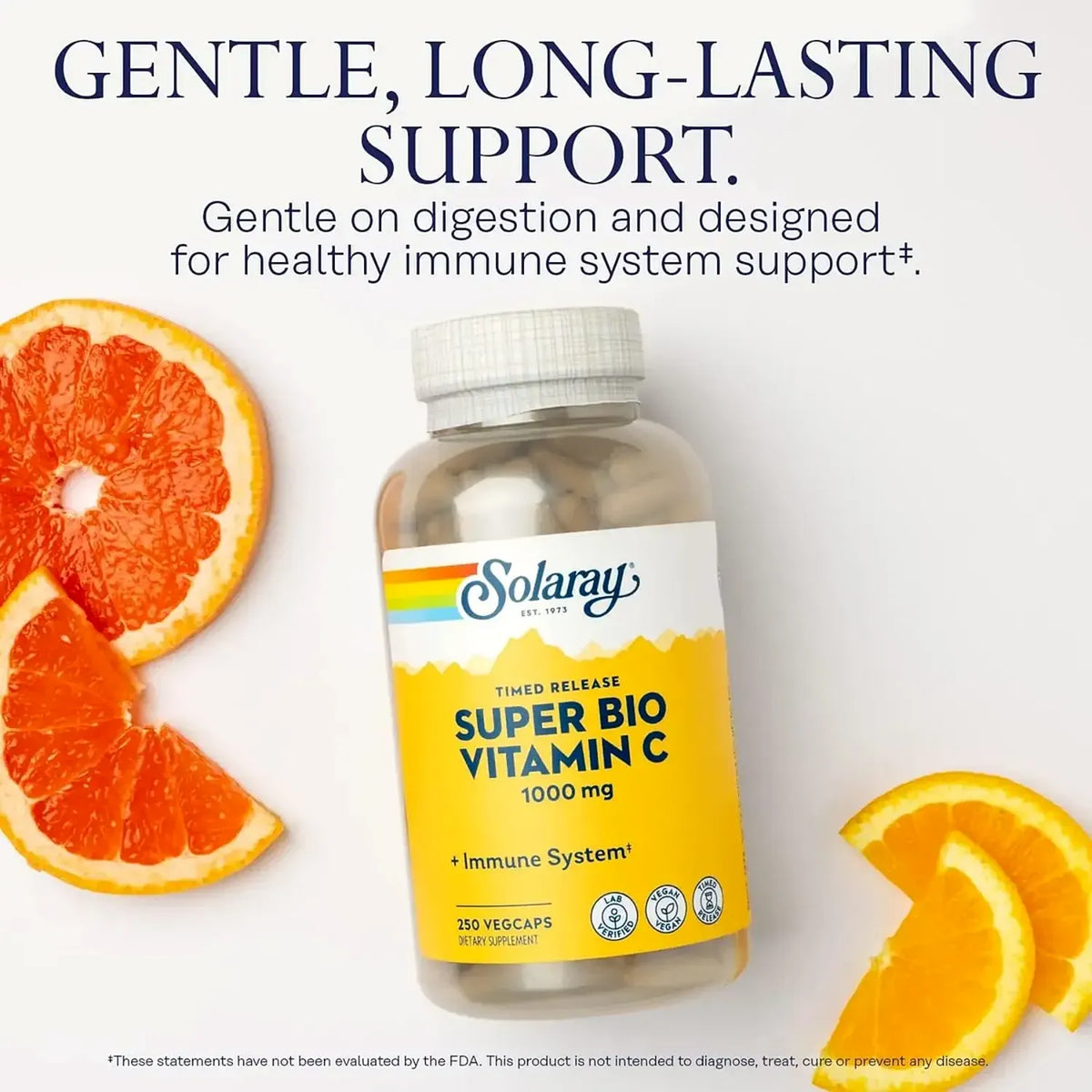 Solaray Super Bio Vitamina C 1000 mg / 250 Cápsulas Vegetales | Apoyo al sistema inmunitario y protección antioxidante | Liberación prolongada en dos etapas | Con escaramujo, acerola y bioflavonoides | Fórmula vegana | Suplemento alimenticio
