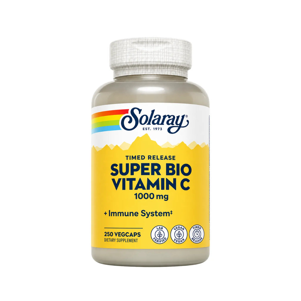Solaray Super Bio Vitamina C 1000 mg / 250 Cápsulas Vegetales | Apoyo al sistema inmunitario y protección antioxidante | Liberación prolongada en dos etapas | Con escaramujo, acerola y bioflavonoides | Fórmula vegana | Suplemento alimenticio