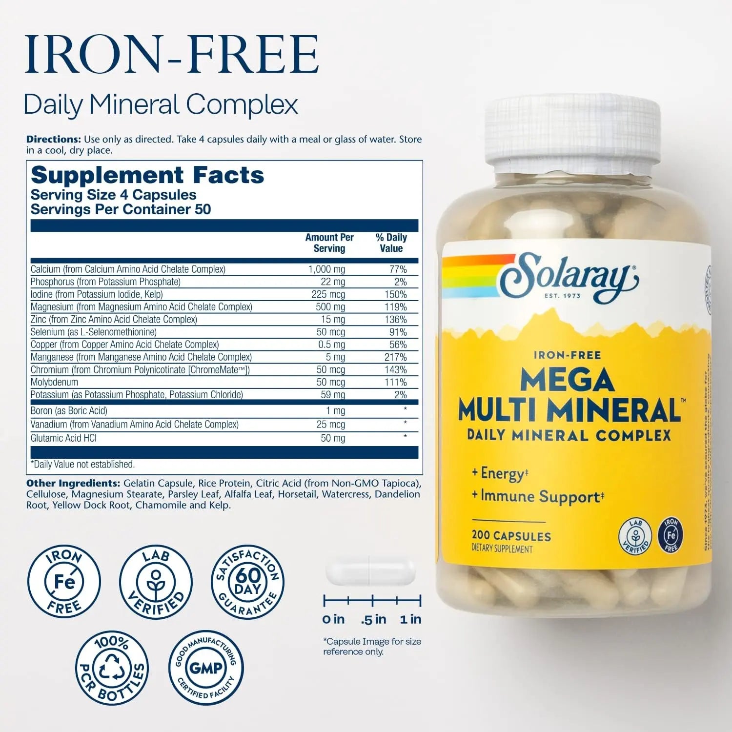 Solaray Mega Multimineral Sin Hierro 200 Cápsulas Sfn