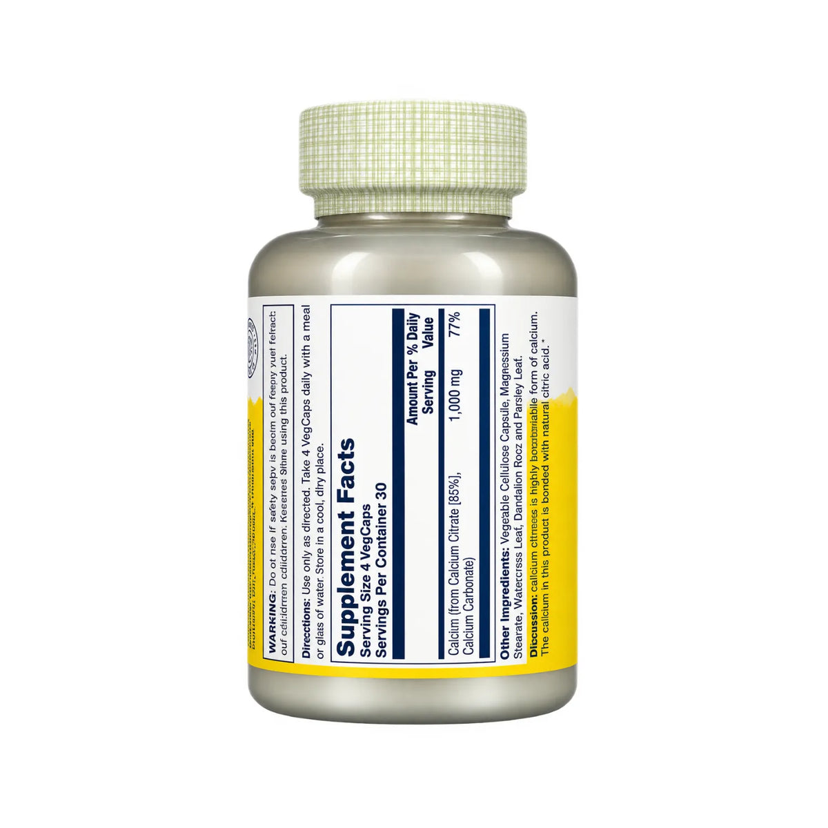 Solaray Citrato de Calcio 1000 mg / 120 Cápsulas Vegetales | Apoyo para huesos y dientes | 1000 mg de calcio por porción | Con citrato de calcio y mezcla herbal | Fórmula vegana | Suplemento alimenticio