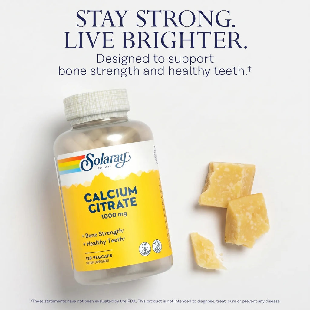 Solaray Citrato de Calcio 1000 mg / 120 Cápsulas Vegetales | Apoyo para huesos y dientes | 1000 mg de calcio por porción | Con citrato de calcio y mezcla herbal | Fórmula vegana | Suplemento alimenticio