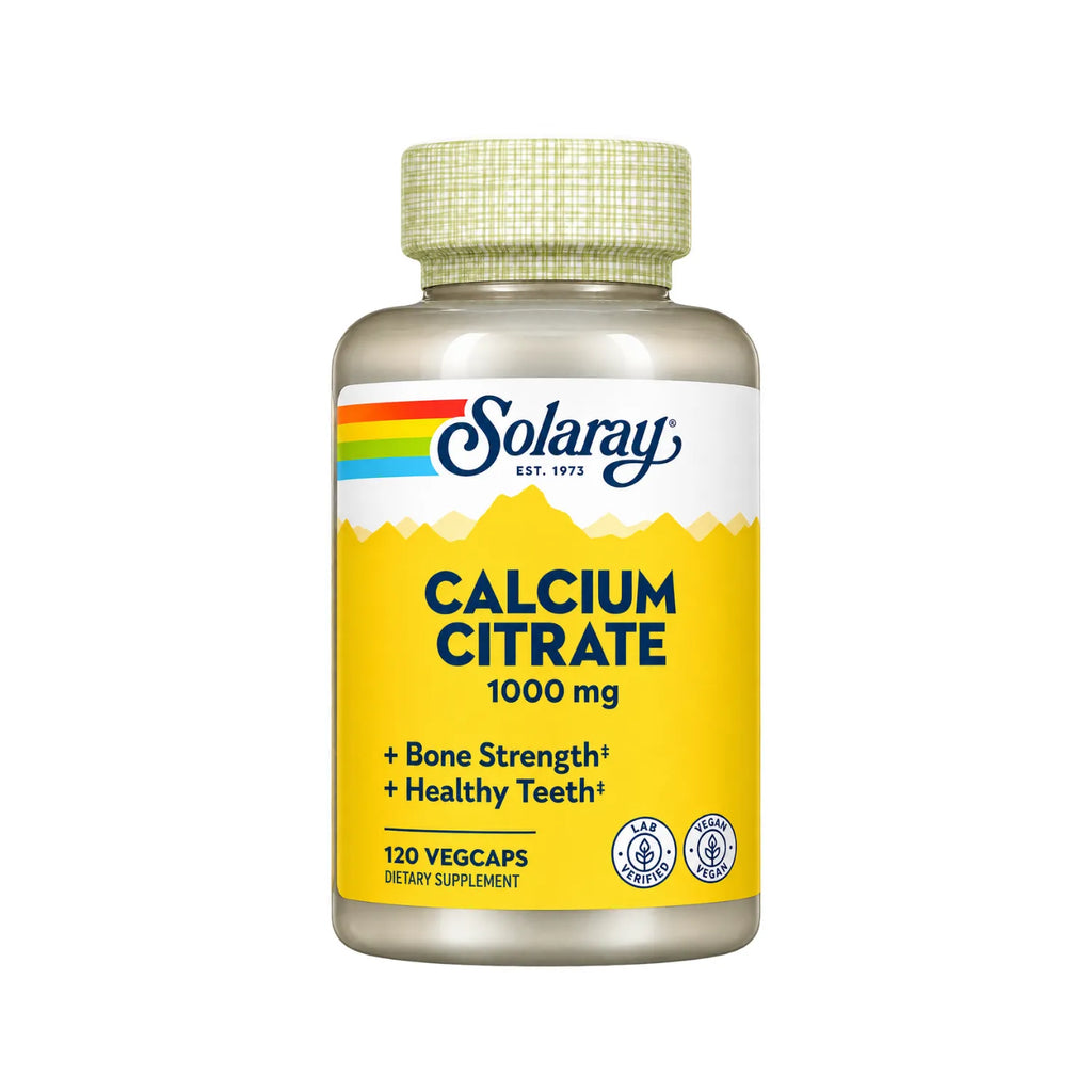 Solaray Citrato de Calcio 1000 mg / 120 Cápsulas Vegetales | Apoyo para huesos y dientes | 1000 mg de calcio por porción | Con citrato de calcio y mezcla herbal | Fórmula vegana | Suplemento alimenticio