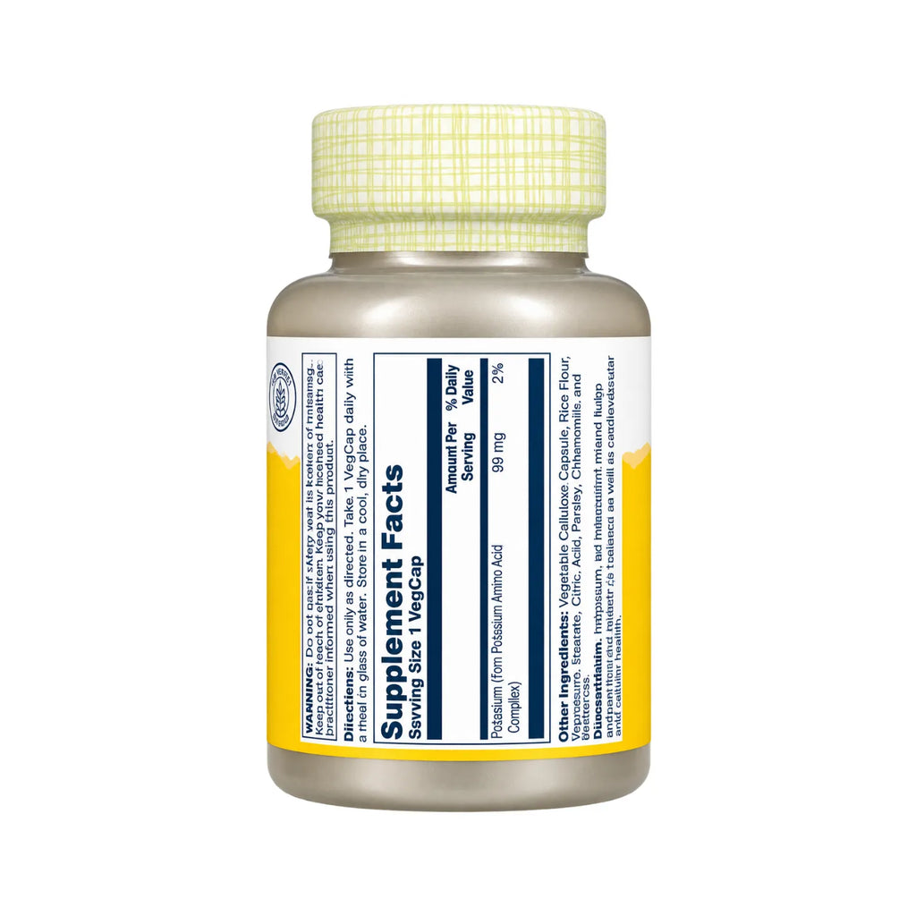 Solaray Potasio 99 mg | 200 Cápsulas Vegetales | Equilibrio de electrolitos y función muscular | Complejo de aminoácidos de potasio | Suplemento alimenticio