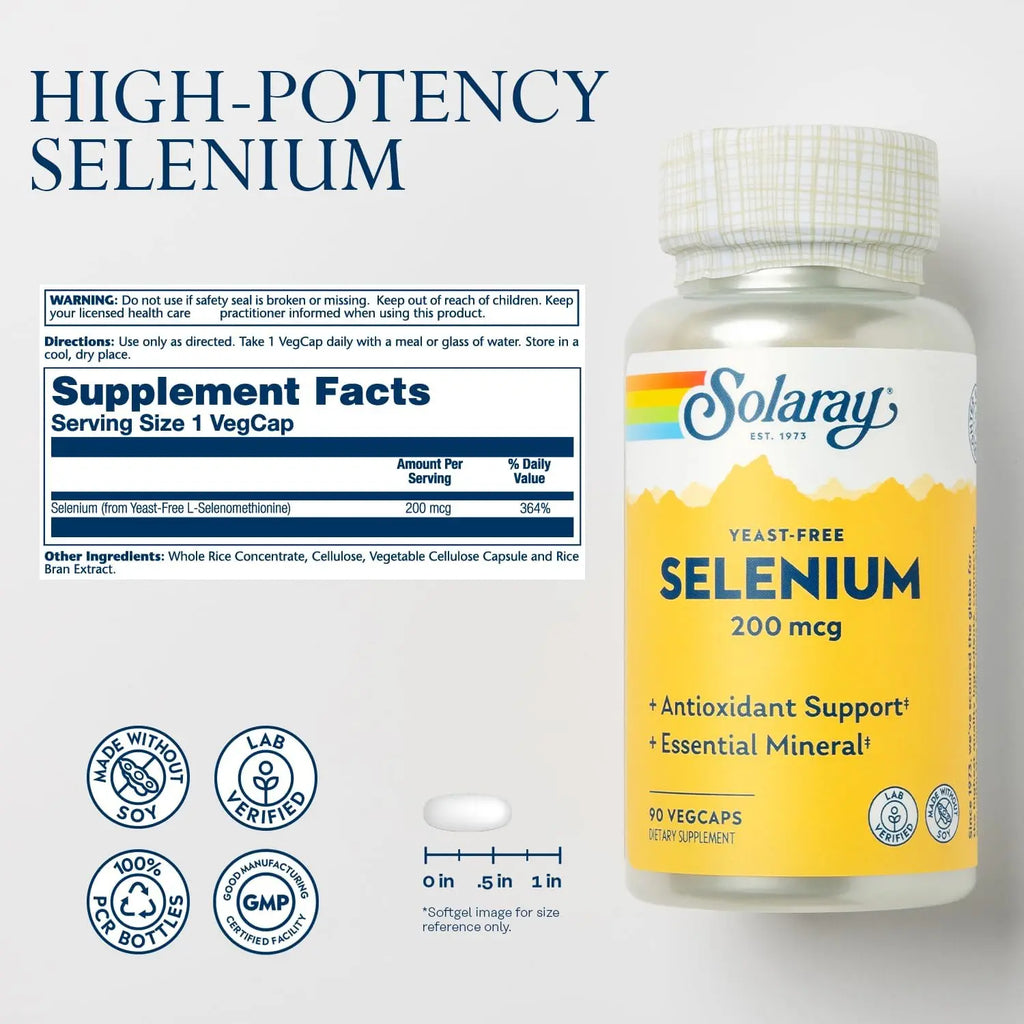 Solaray, Selenio, 200 Mcg, 90 Cáps Sfn