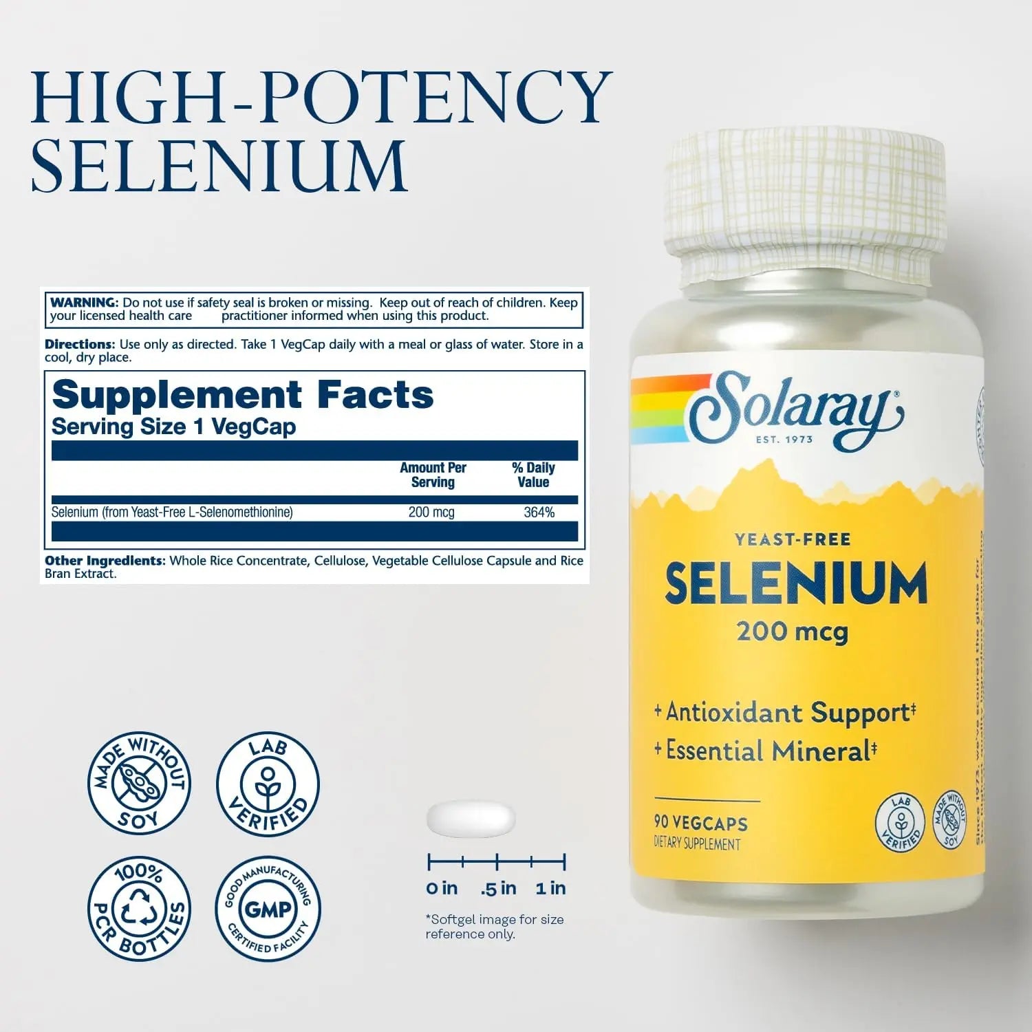 Solaray, Selenio, 200 Mcg, 90 Cáps Sfn