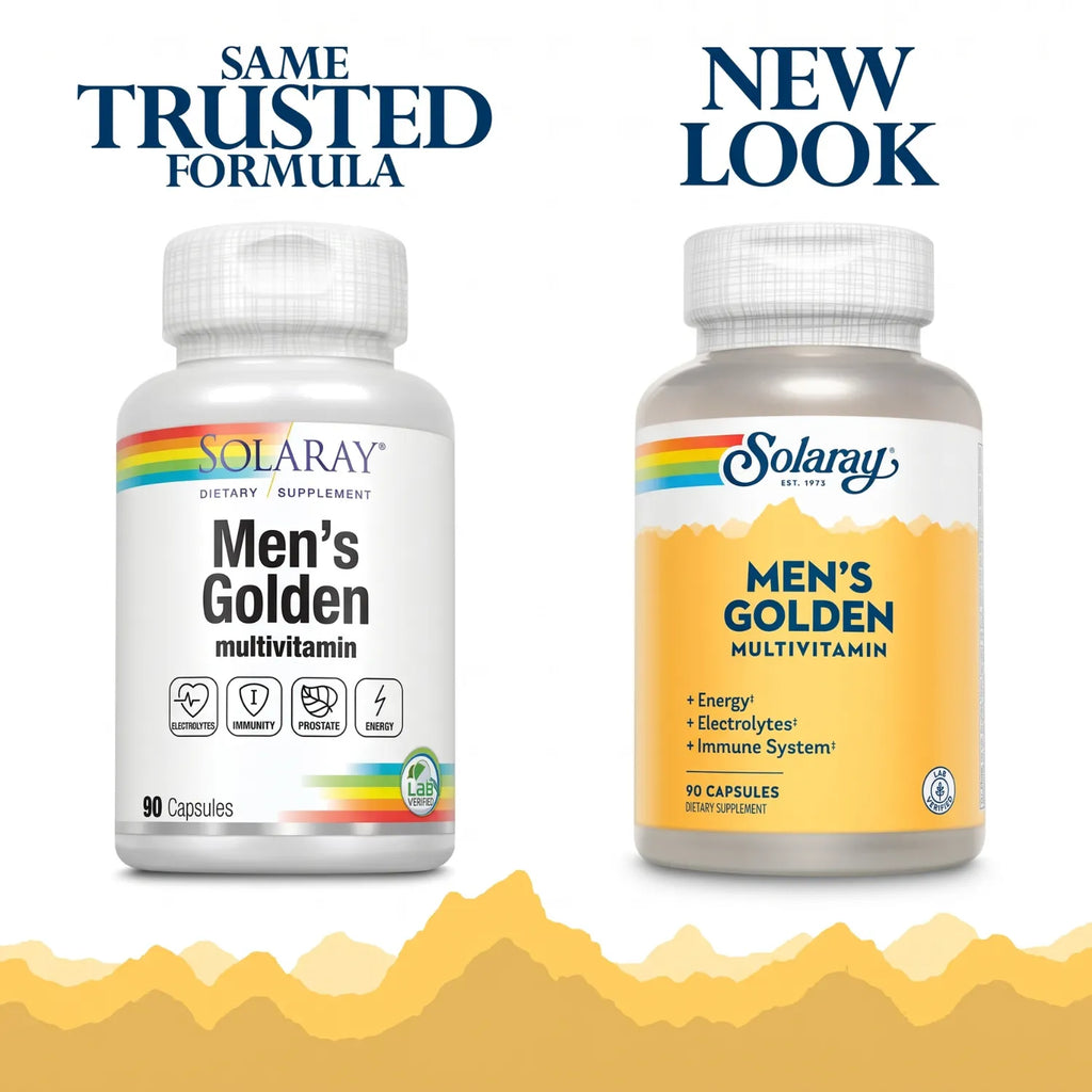 Solaray Multivitamínico Dorado para Hombres 90 Cápsulas | Apoyo nutricional diario y bienestar masculino | Con vitaminas, minerales y complejo herbal para hombres | 3 cápsulas al día | Suplemento alimenticio