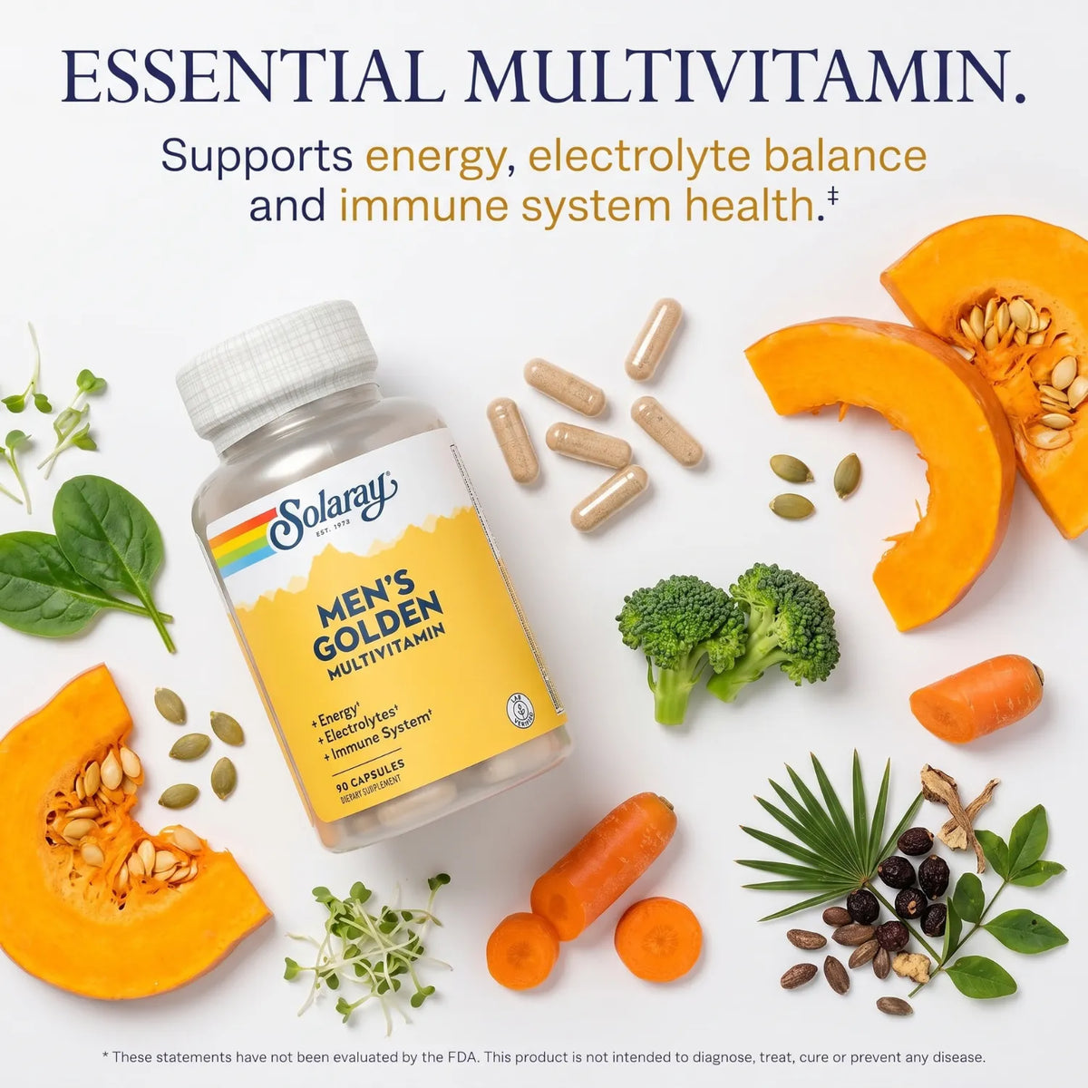 Solaray Multivitamínico Dorado para Hombres 90 Cápsulas | Apoyo nutricional diario y bienestar masculino | Con vitaminas, minerales y complejo herbal para hombres | 3 cápsulas al día | Suplemento alimenticio