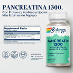 Solaray Pancreatina 1300 90 Cápsulas Vegetales | Enzimas digestivas para proteínas, carbohidratos y grasas | Con proteasa, amilasa y lipasa | 1300 mg de actividad enzimática por cápsula | Suplemento alimenticio