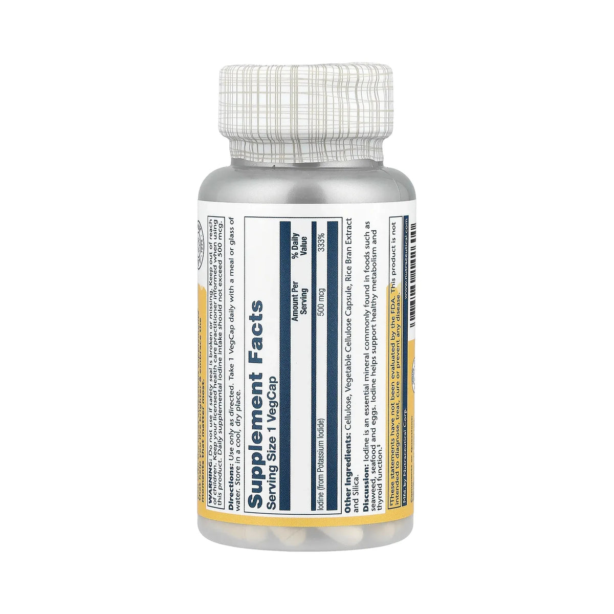 Solaray Yodo 500 mcg 30 Cápsulas Vegetales | Apoyo a la función tiroidea y metabolismo | Yodo como yoduro de potasio | 500 mcg por cápsula | Suplemento alimenticio