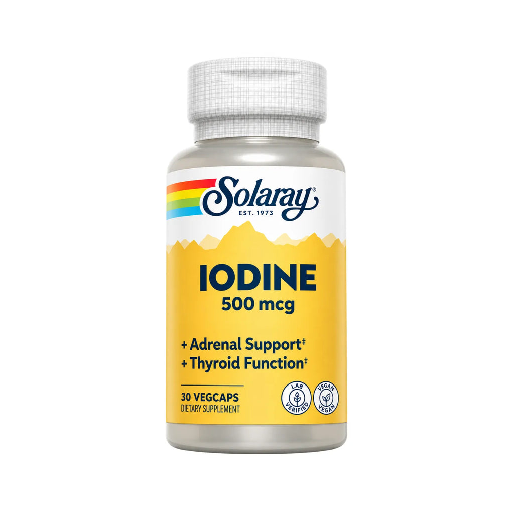 Solaray Yodo 500 mcg 30 Cápsulas Vegetales | Apoyo a la función tiroidea y metabolismo | Yodo como yoduro de potasio | 500 mcg por cápsula | Suplemento alimenticio
